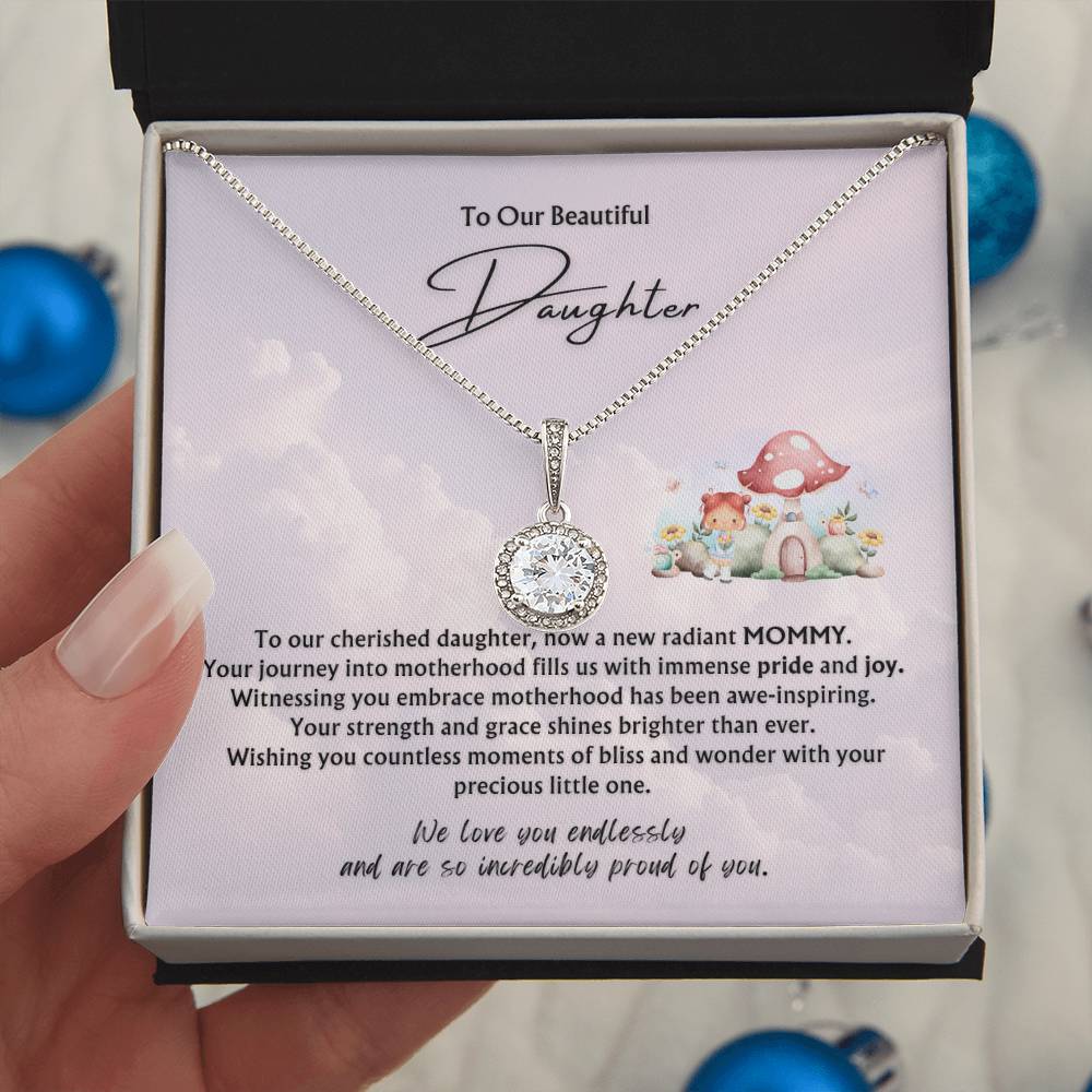 To Our Beautiful Daughter from Parents | Eternal Hope Pendant | New Baby | New Mommy | Red Mushroom Art | Mother's Day Gift