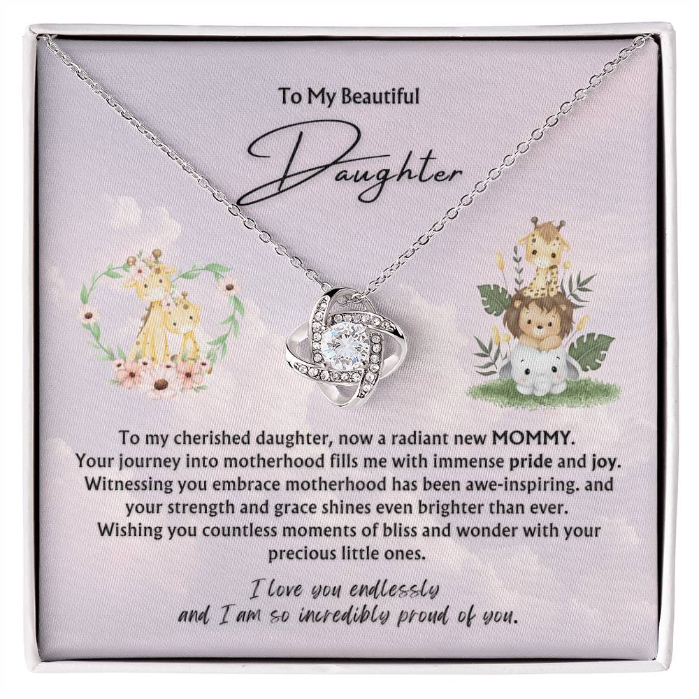 To My Beautiful Daughter from Parent | Love Knot Pendant Necklace | New Babies | Multiples | Twins | New Mommy | Mother's Day Gift