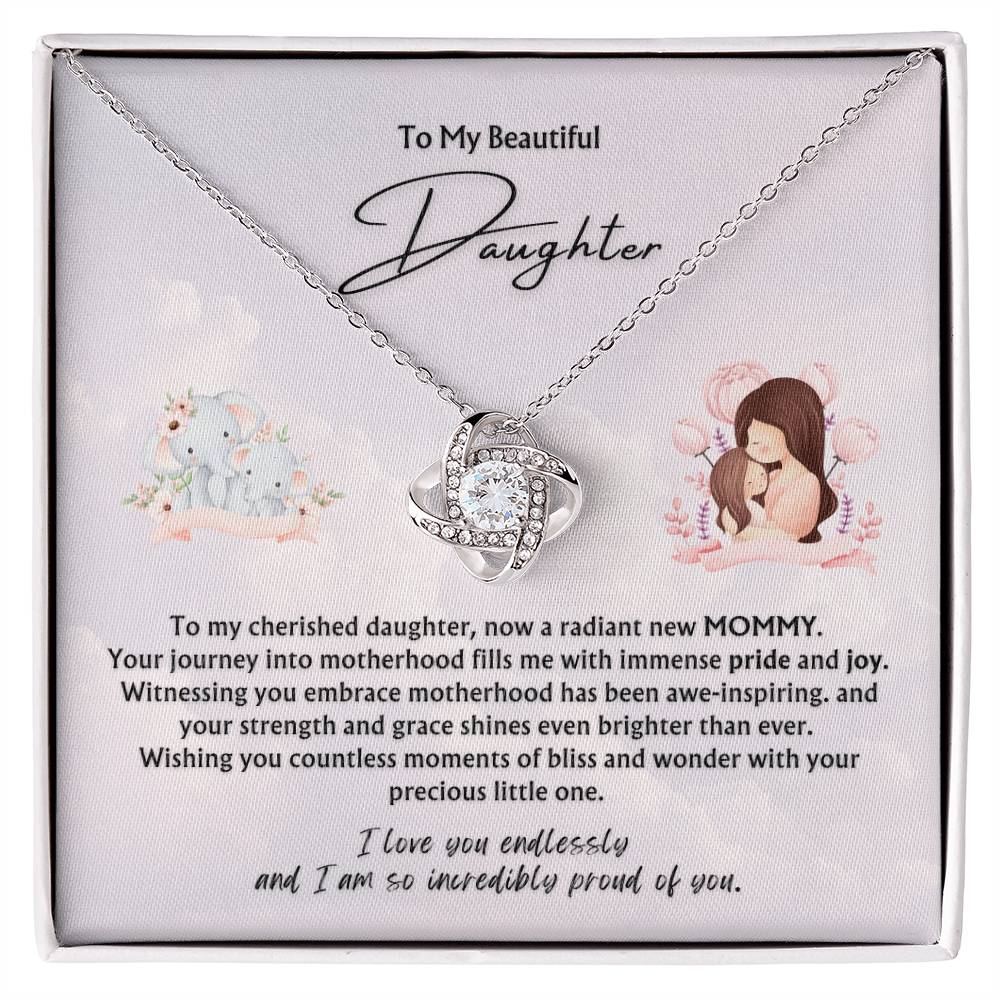 To My Beautiful Daughter from Parent | Love Knot Pendant Necklace | New Baby | New Mommy | Mother's Day Gift