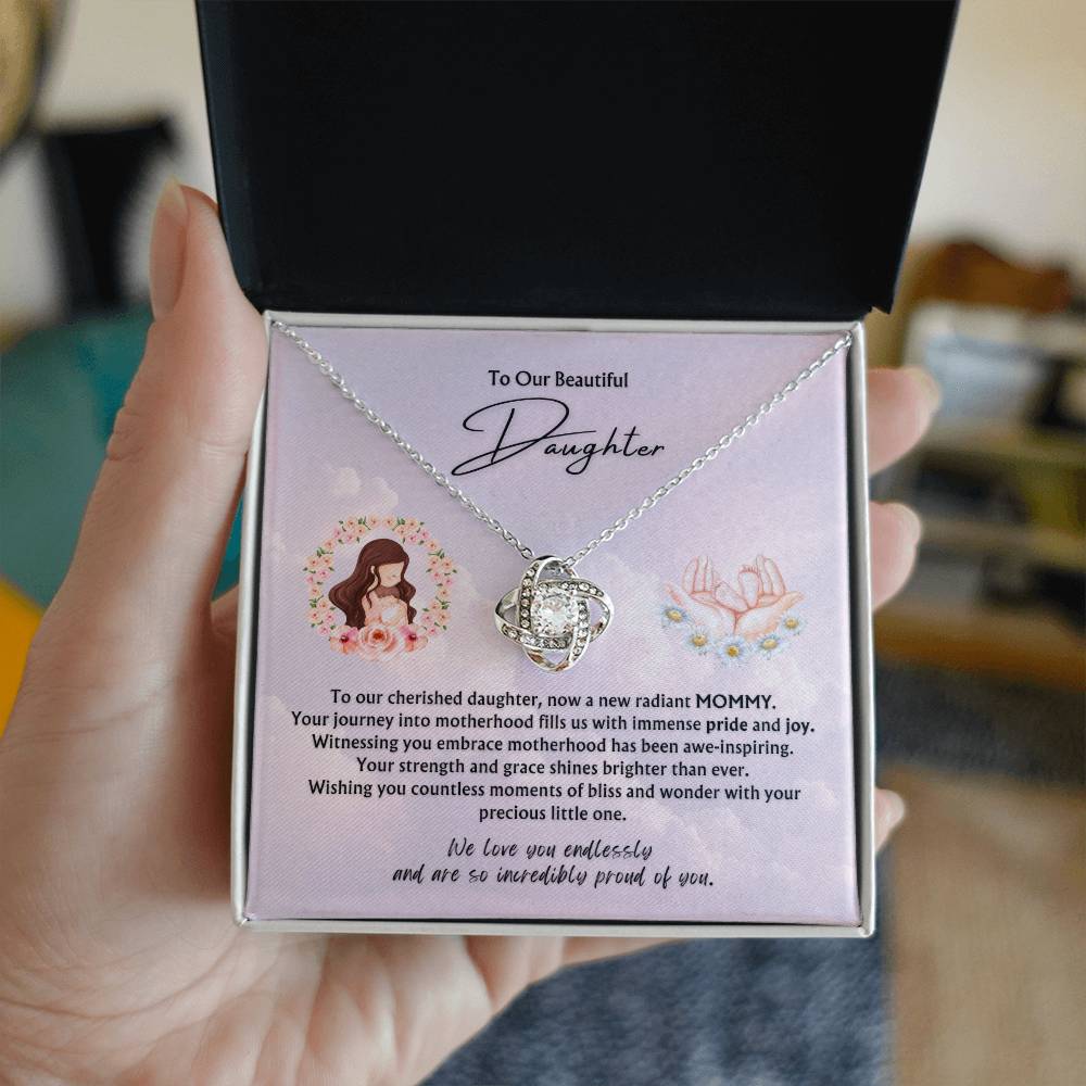 To Our Beautiful Daughter from Parents | Love Knot Pendant Necklace | New Baby | New Mommy | Mother's Day Gift