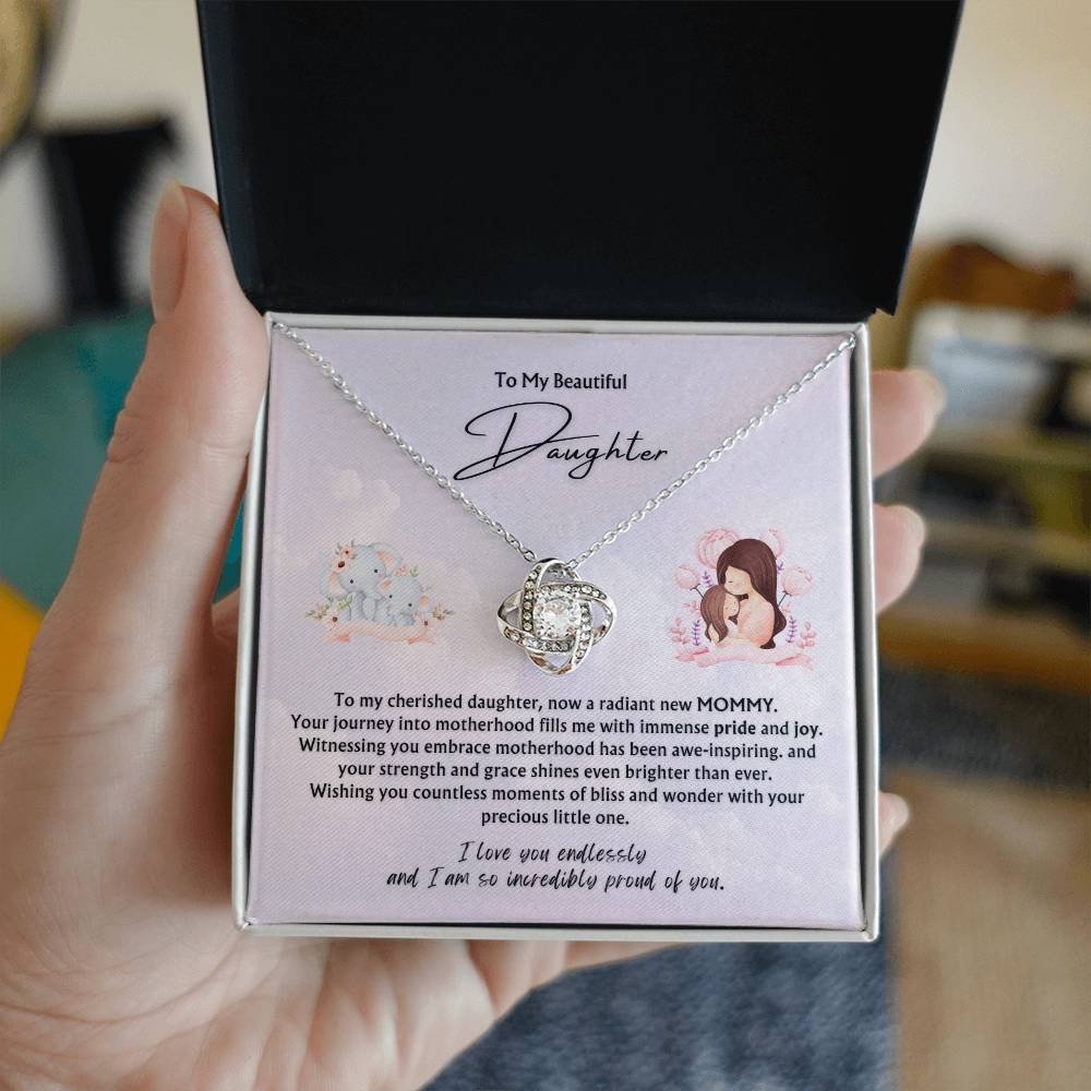 To My Beautiful Daughter from Parent | Love Knot Pendant Necklace | New Baby | New Mommy | Mother's Day Gift