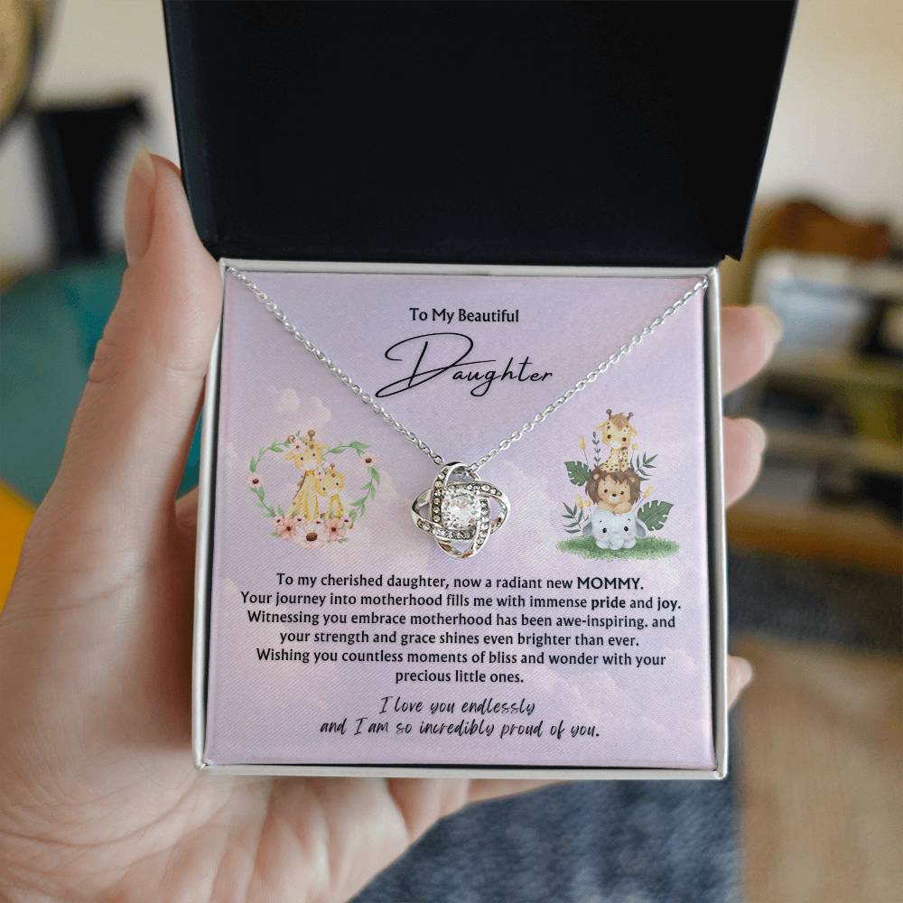 To My Beautiful Daughter from Parent | Love Knot Pendant Necklace | New Babies | Multiples | Twins | New Mommy | Mother's Day Gift