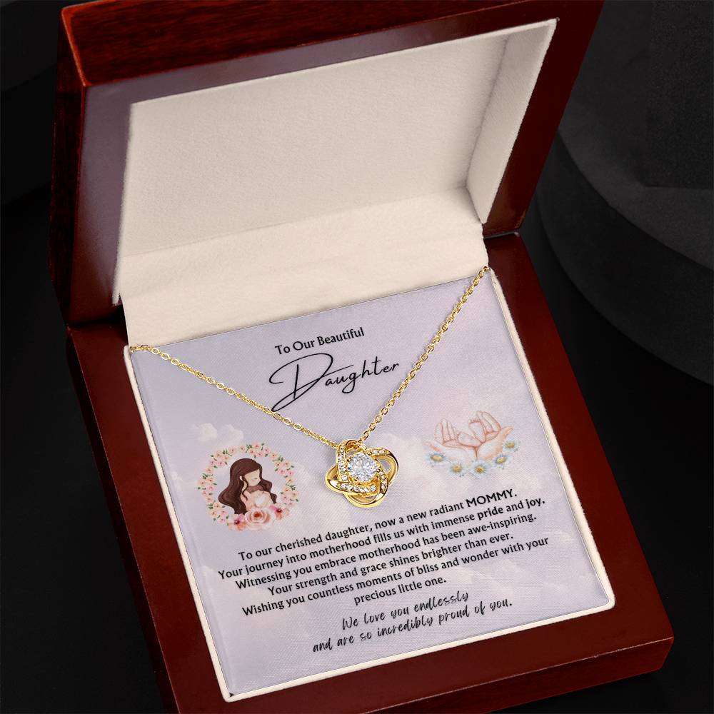 To Our Beautiful Daughter from Parents | Love Knot Pendant Necklace | New Baby | New Mommy | Mother's Day Gift