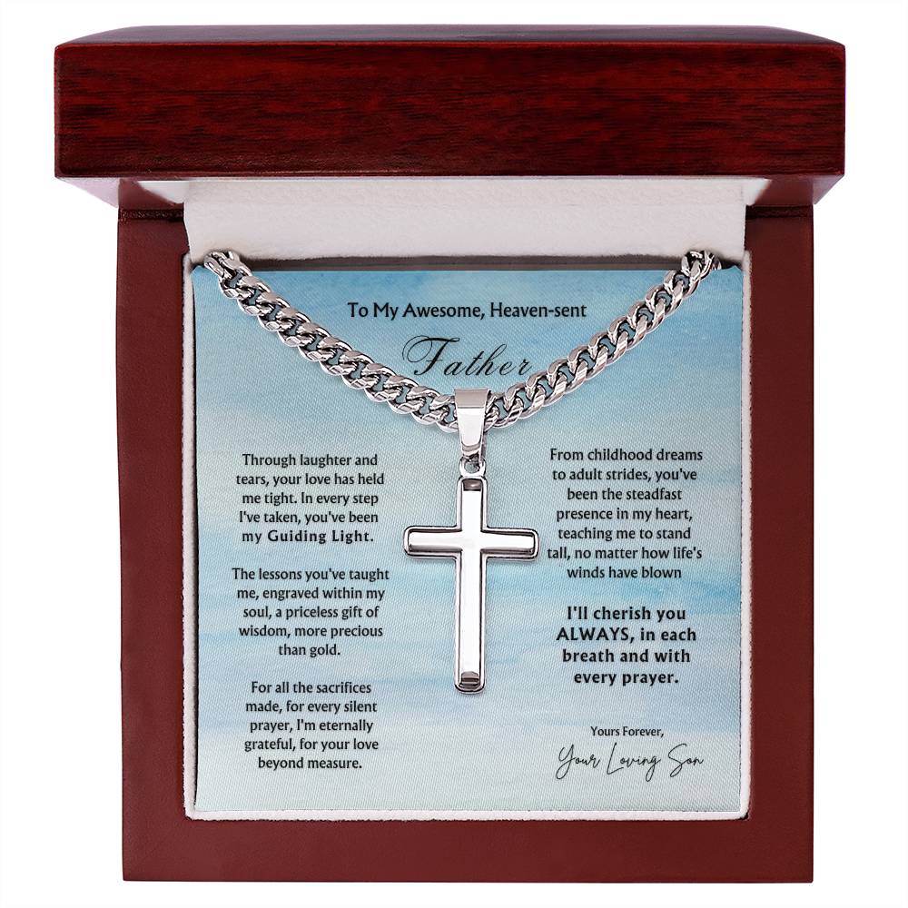 To Heaven-sent Father from Son | Cross Pendant Cuban Chain | Father's Day Gift