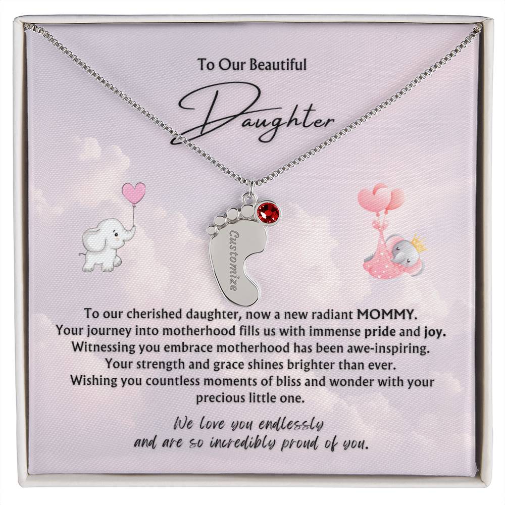 To Our Beautiful Daughter from Parents | Engraved Baby feet with Birthstones Pendant Necklace | New Baby | New Mommy | Mother's Day Gift | Baby-shower Gift