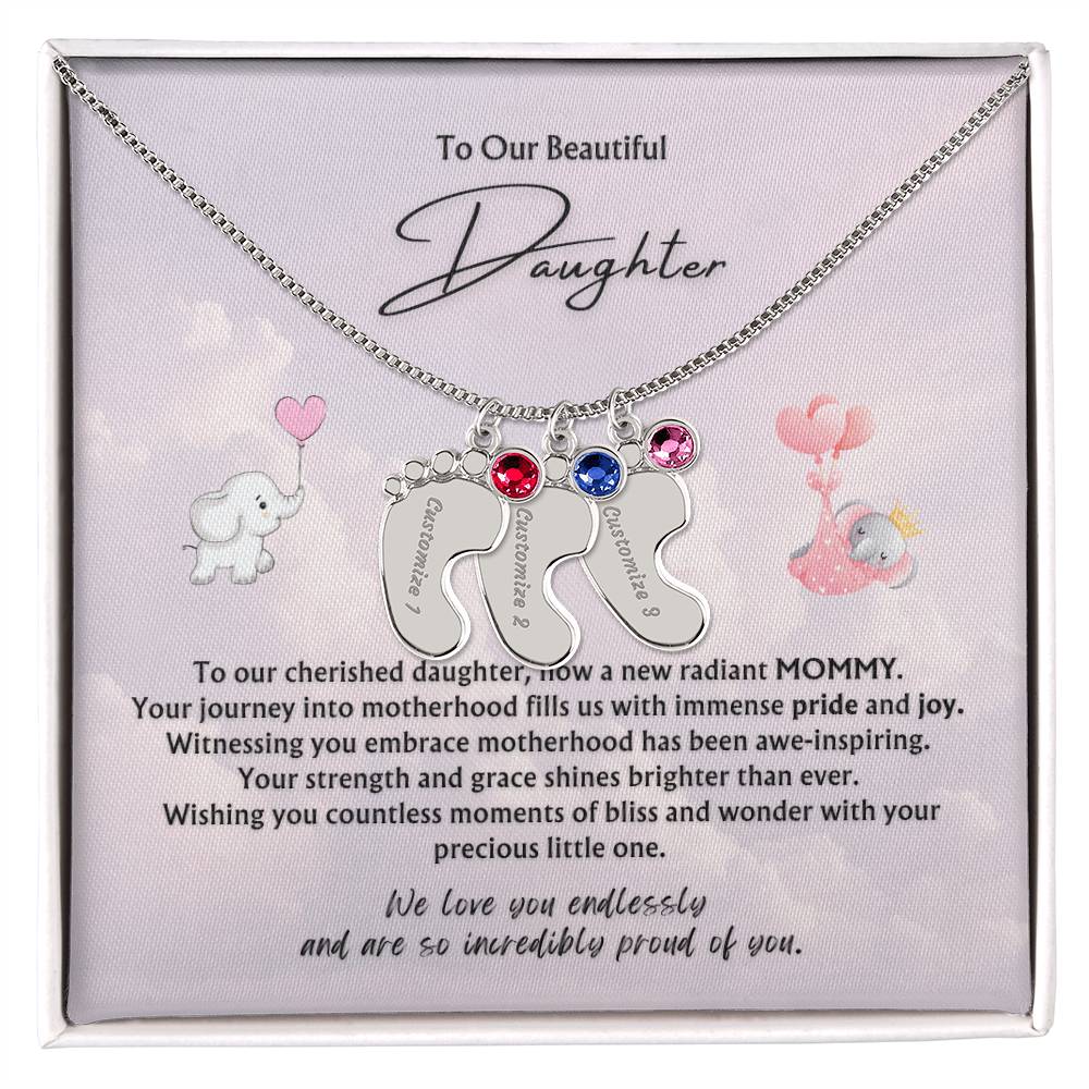 To Our Beautiful Daughter from Parents | Engraved Baby feet with Birthstones Pendant Necklace | New Baby | New Mommy | Mother's Day Gift | Baby-shower Gift