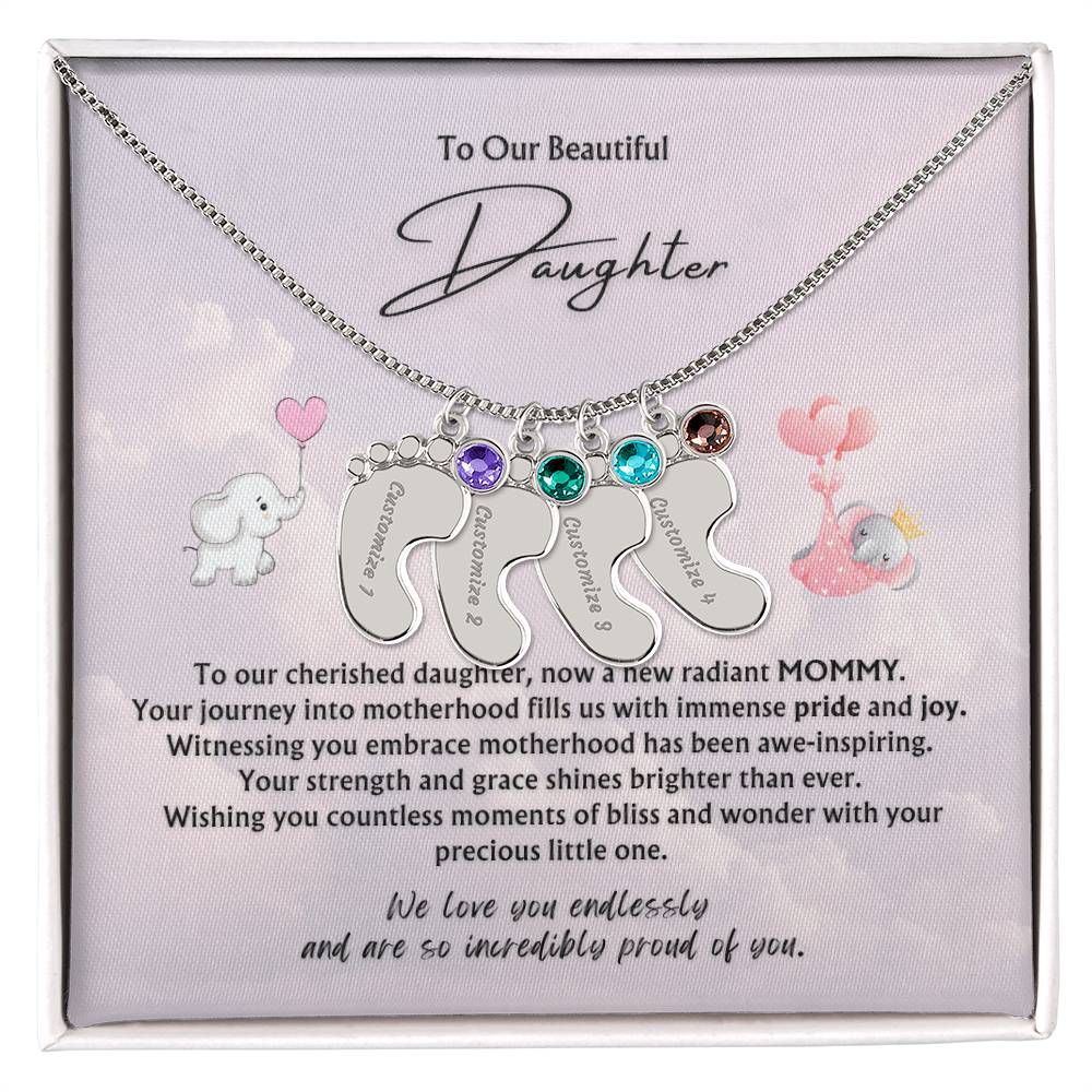 To Our Beautiful Daughter from Parents | Engraved Baby feet with Birthstones Pendant Necklace | New Baby | New Mommy | Mother's Day Gift | Baby-shower Gift
