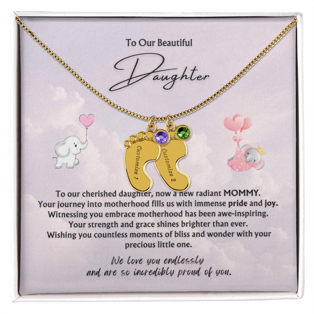 To Our Beautiful Daughter from Parents | Engraved Baby feet with Birthstones Pendant Necklace | New Baby | New Mommy | Mother's Day Gift | Baby-shower Gift