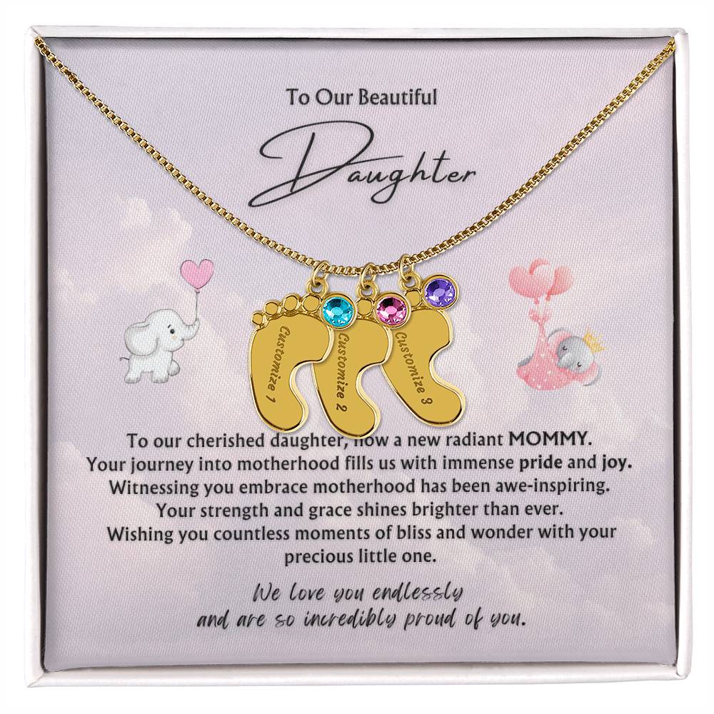 To Our Beautiful Daughter from Parents | Engraved Baby feet with Birthstones Pendant Necklace | New Baby | New Mommy | Mother's Day Gift | Baby-shower Gift