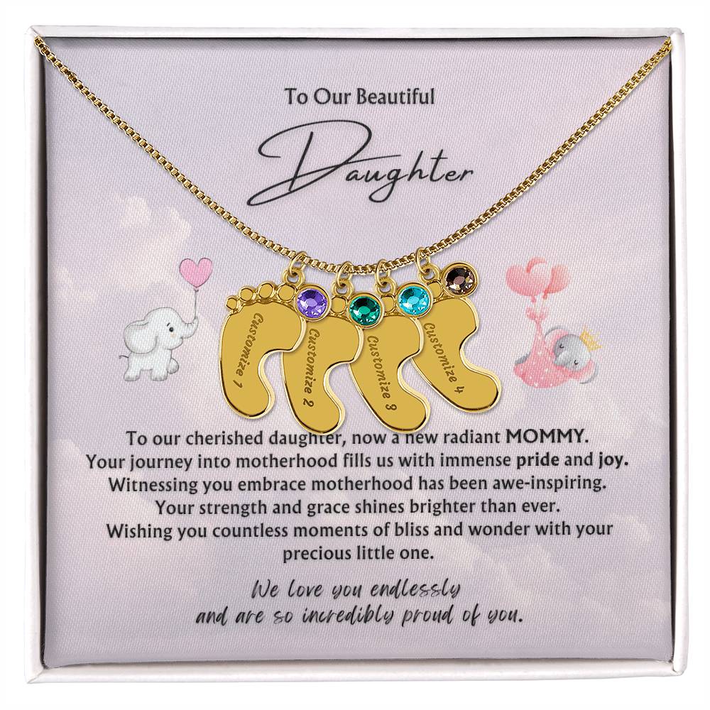 To Our Beautiful Daughter from Parents | Engraved Baby feet with Birthstones Pendant Necklace | New Baby | New Mommy | Mother's Day Gift | Baby-shower Gift