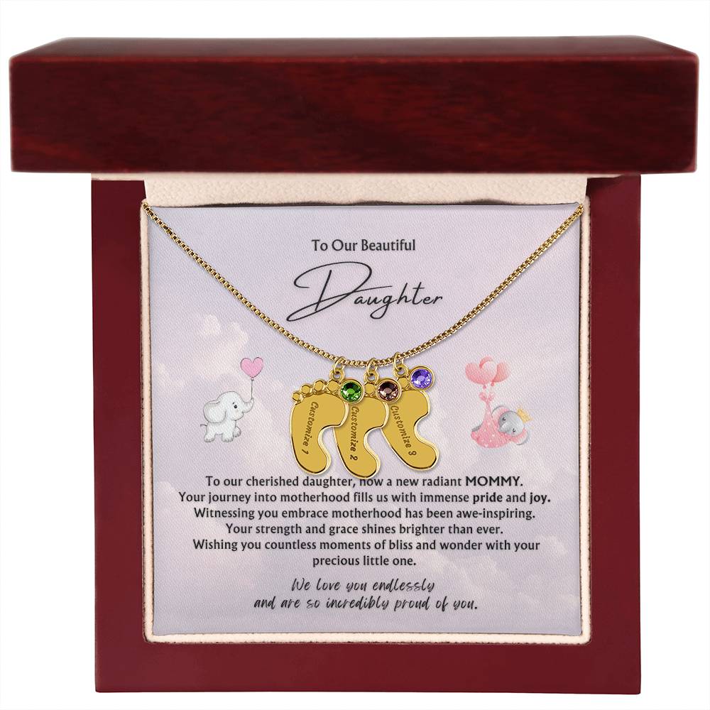 To Our Beautiful Daughter from Parents | Engraved Baby feet with Birthstones Pendant Necklace | New Baby | New Mommy | Mother's Day Gift | Baby-shower Gift