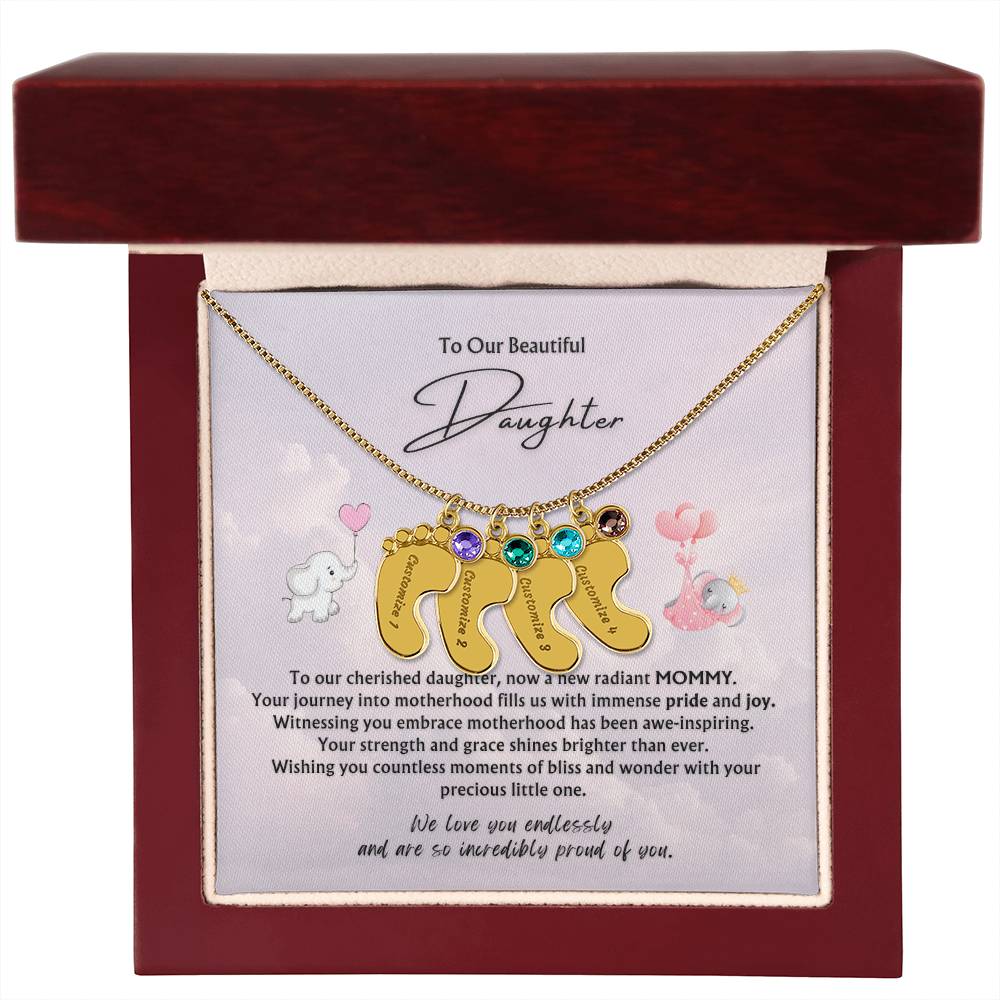To Our Beautiful Daughter from Parents | Engraved Baby feet with Birthstones Pendant Necklace | New Baby | New Mommy | Mother's Day Gift | Baby-shower Gift