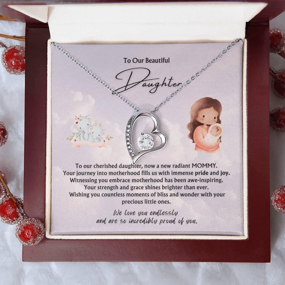 To Our Beautiful Daughter from Parents | Forever Love Pendant Necklace | New Babies | Multiples | Twins | New Mommy | Mother's Day Gift
