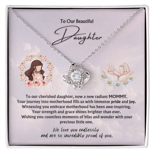 To Our Beautiful Daughter from Parents | Love Knot Pendant Necklace | New Baby | New Mommy | Mother's Day Gift