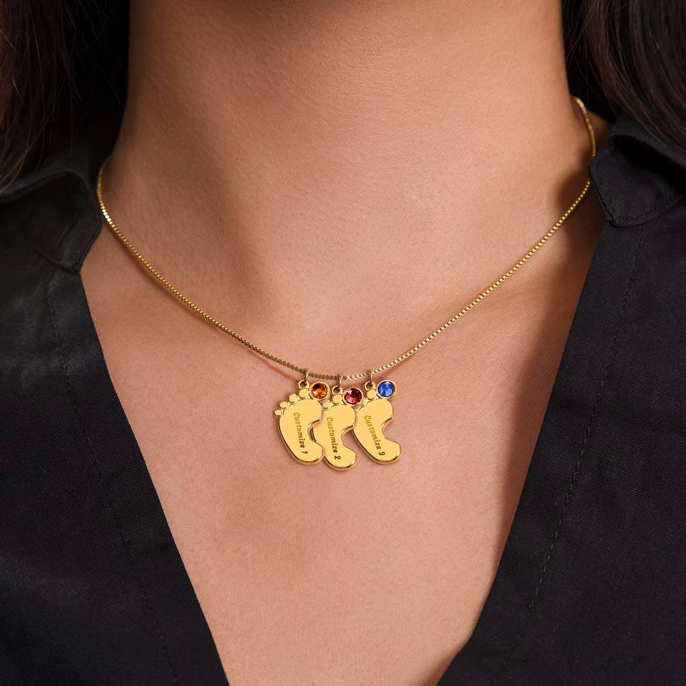 To Our Beautiful Daughter from Parents | Engraved Baby feet with Birthstones Pendant Necklace | New Babies | Multiples | Twins | New Mommy | Mother's Day Gift